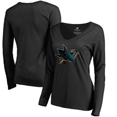 San Jose Sharks Women's Midnight Mascot Long Sleeve V-Neck T-Shirt Sale