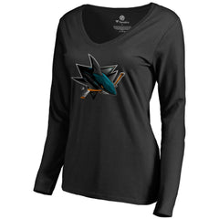 San Jose Sharks Women's Midnight Mascot Long Sleeve V-Neck T-Shirt Sale