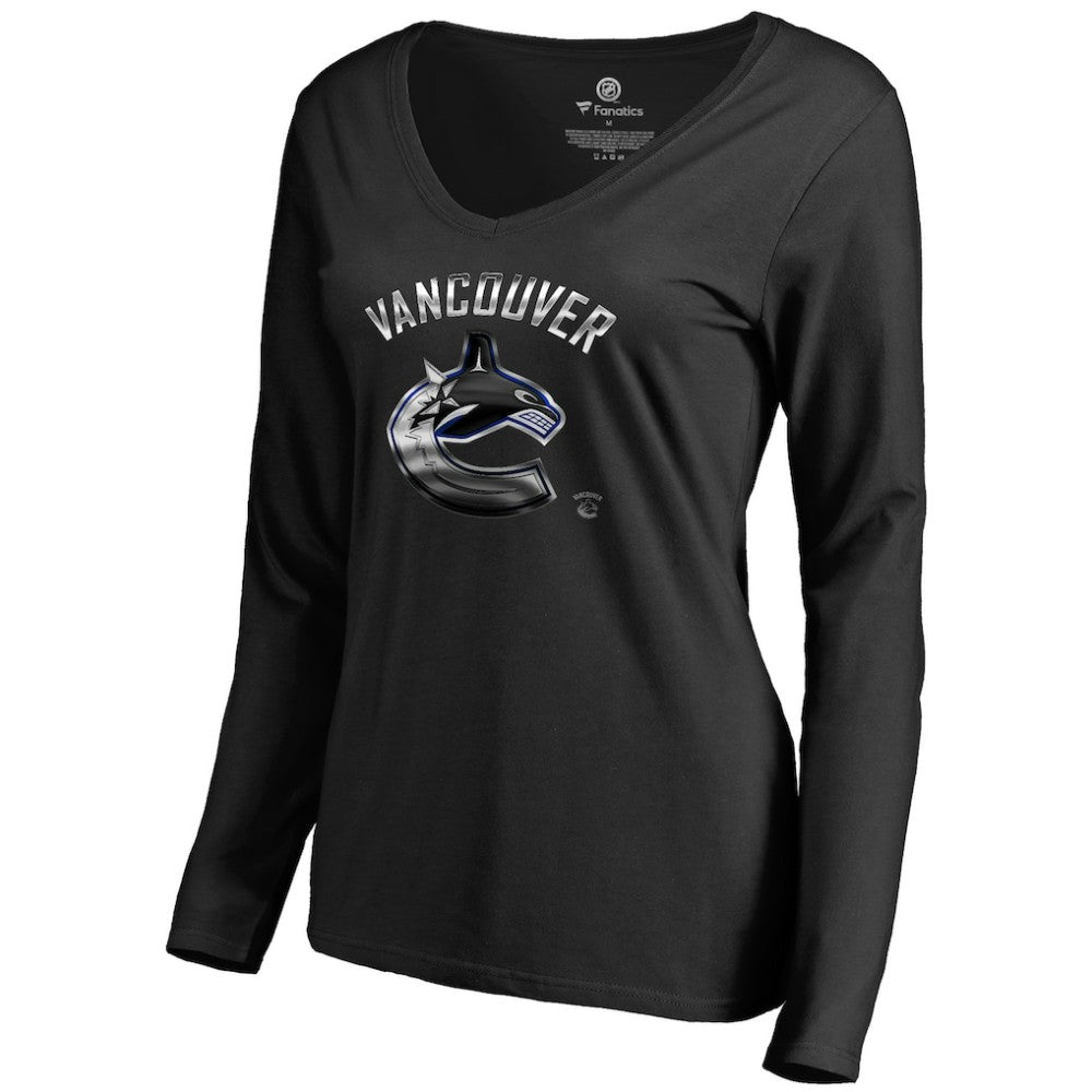 Vancouver Canucks Women's Midnight Mascot Long Sleeve V-Neck T-Shirt Outlet