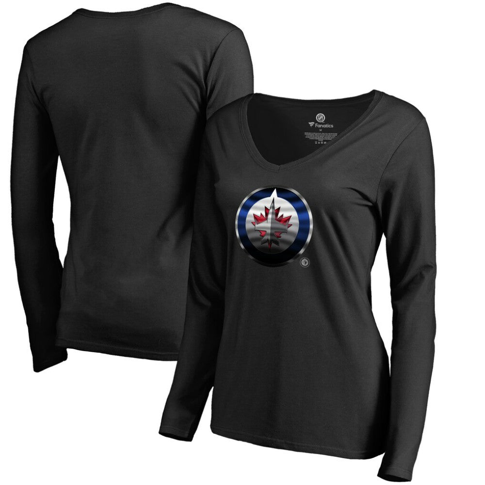 Winnipeg Jets Women's Midnight Mascot Long Sleeve V-Neck T-Shirt Discount