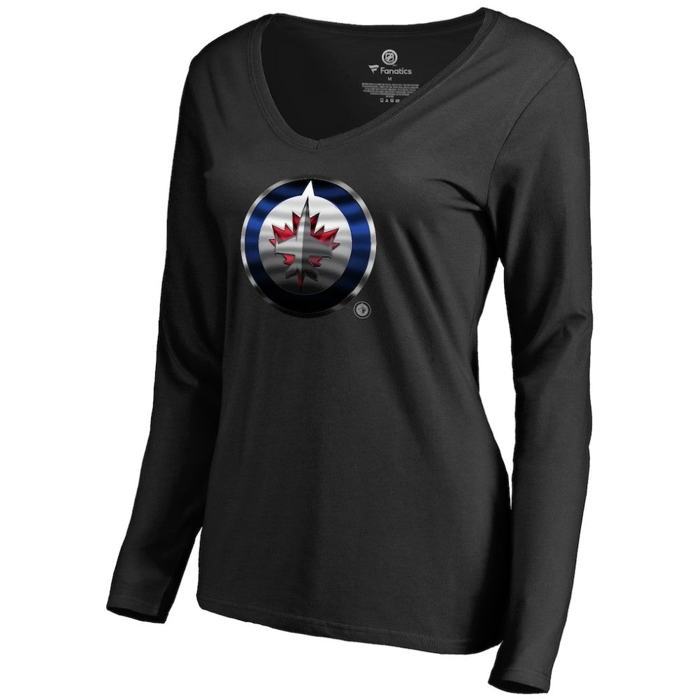 Winnipeg Jets Women's Midnight Mascot Long Sleeve V-Neck T-Shirt Discount