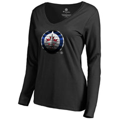 Winnipeg Jets Women's Midnight Mascot Long Sleeve V-Neck T-Shirt Discount