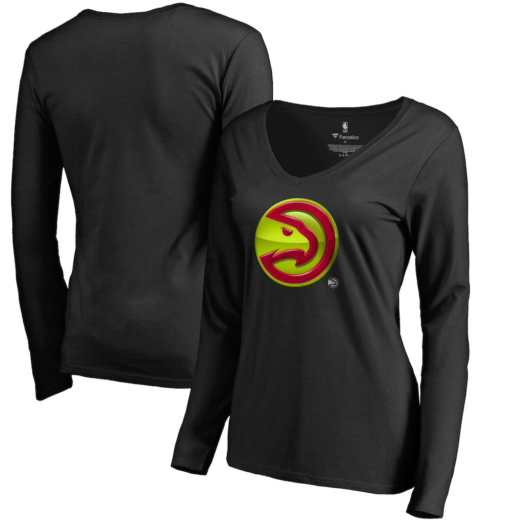 Atlanta Hawks Women's Midnight Mascot Long Sleeve V-Neck T-Shirt New
