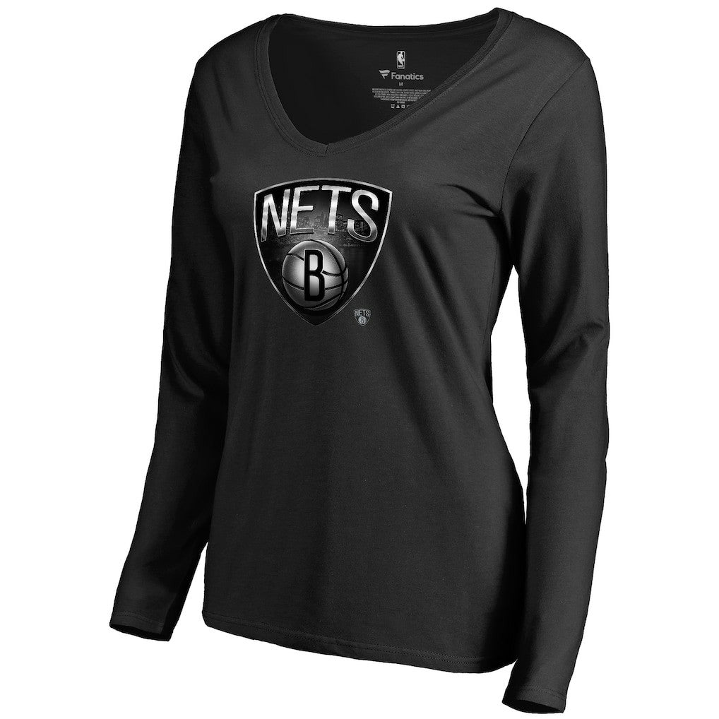 Brooklyn Nets Women's Midnight Mascot Long Sleeve V-Neck T-Shirt Online