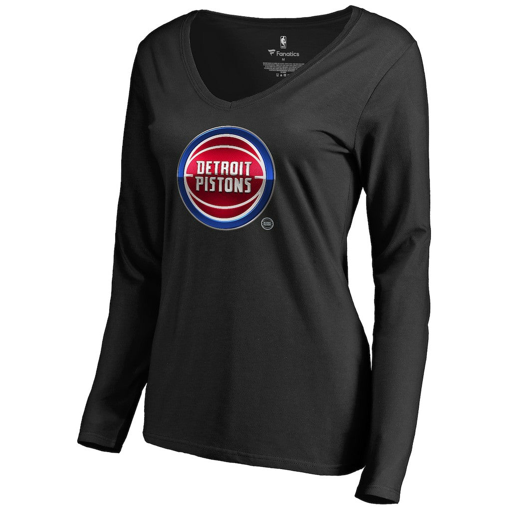 Detroit Pistons Women's Midnight Mascot Long Sleeve V-Neck T-Shirt sale Online