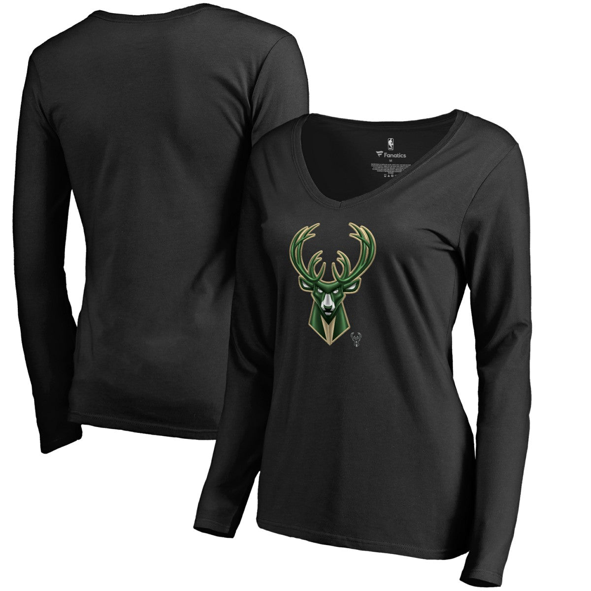 Milwaukee Bucks Women's Midnight Mascot Long Sleeve V-Neck T-Shirt Discount