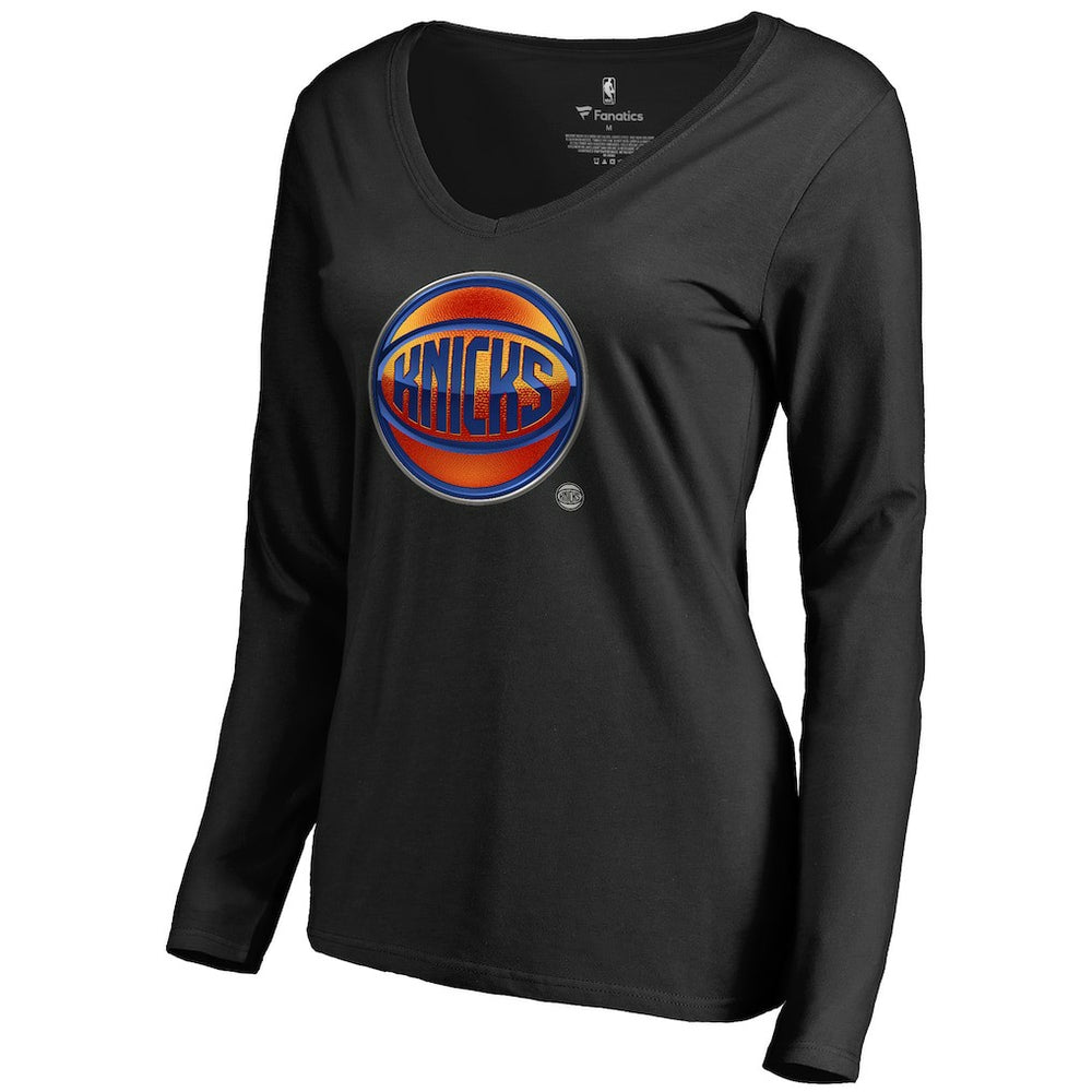 New York Knicks Women's Midnight Mascot Long Sleeve V-Neck T-Shirt On Sale