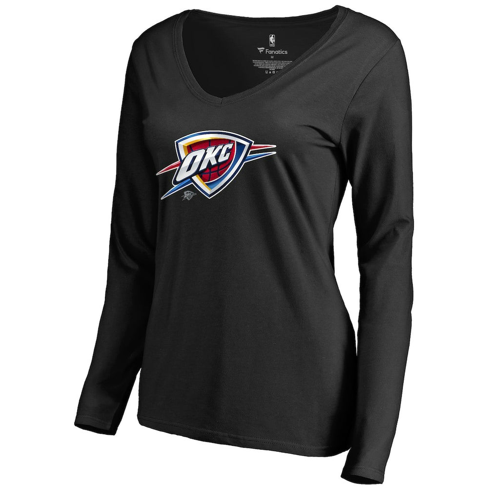 Oklahoma City Thunder Women's Midnight Mascot Long Sleeve V-Neck T-Shirt On Sale