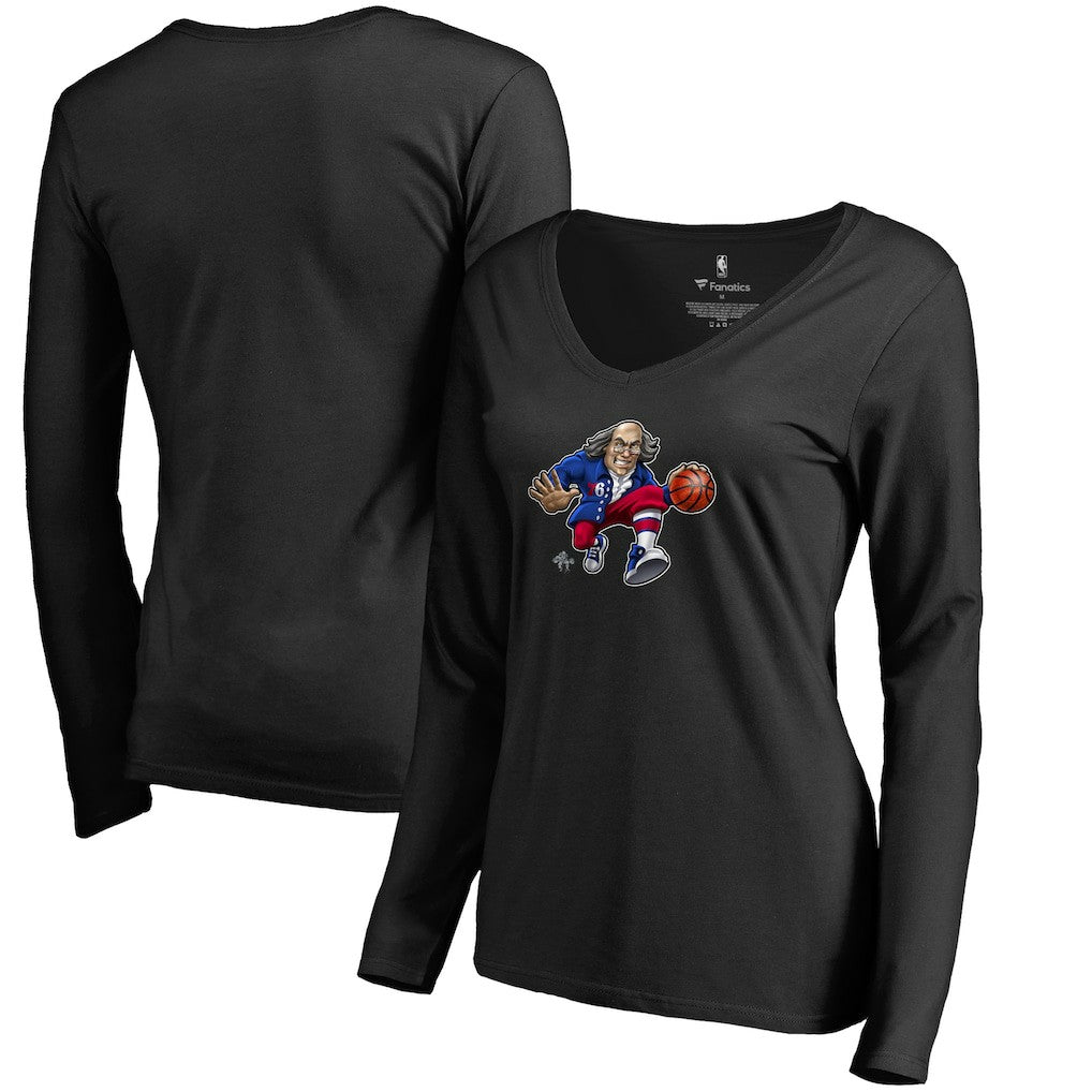 Philadelphia 76ers Women's Midnight Mascot Long Sleeve V-Neck T-Shirt Discount