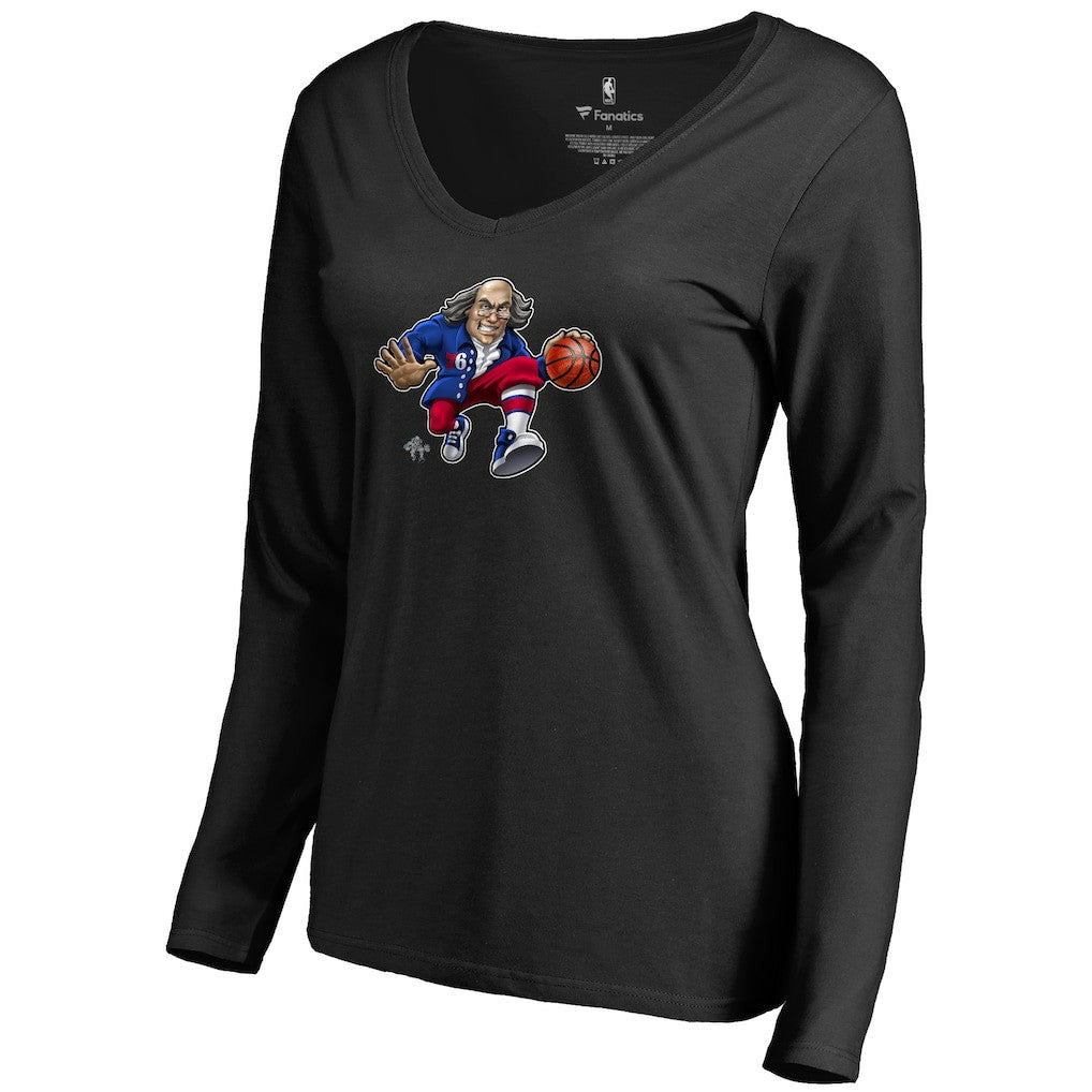 Philadelphia 76ers Women's Midnight Mascot Long Sleeve V-Neck T-Shirt Discount