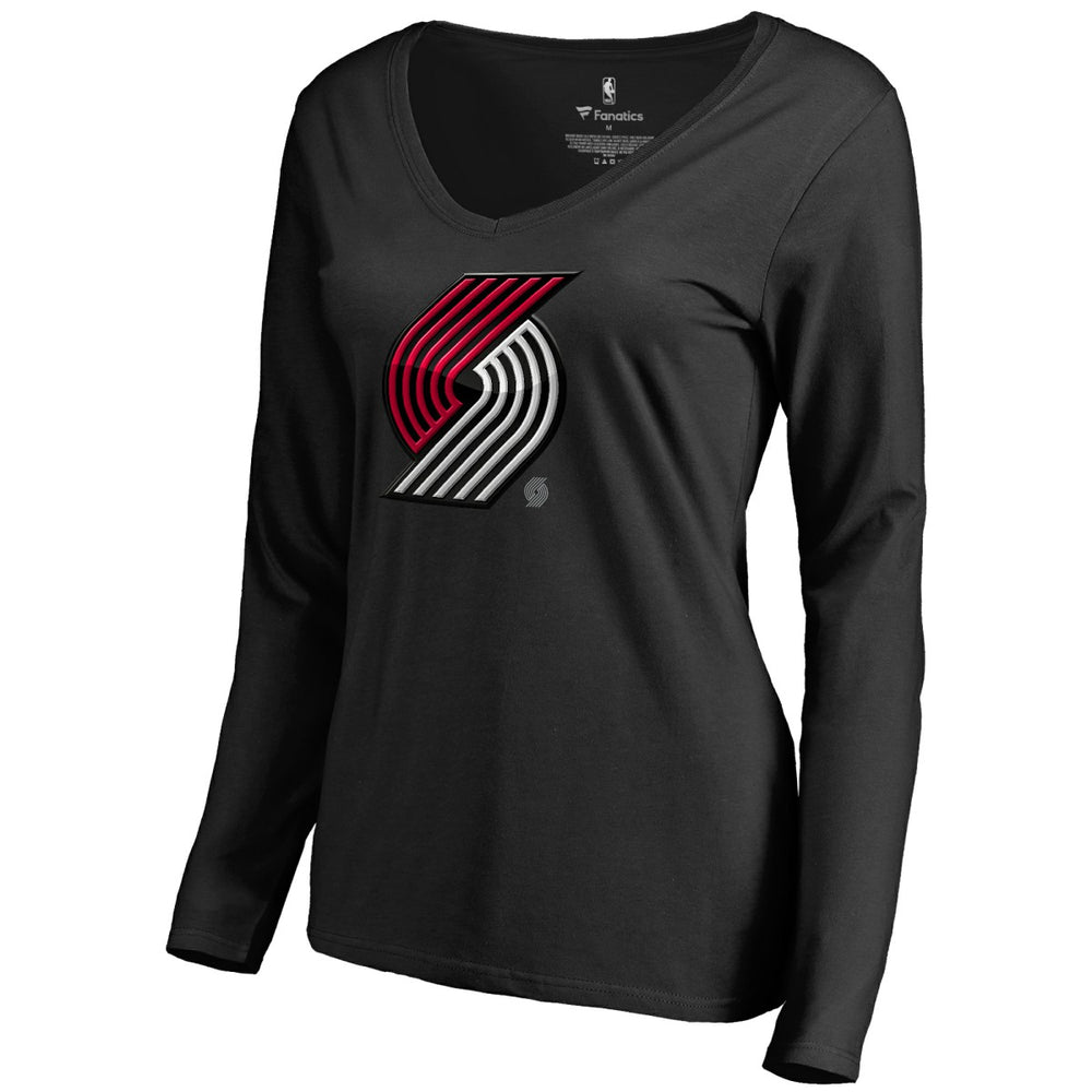 Portland Trail Blazers Women's Midnight Mascot Long Sleeve V-Neck T-Shirt New