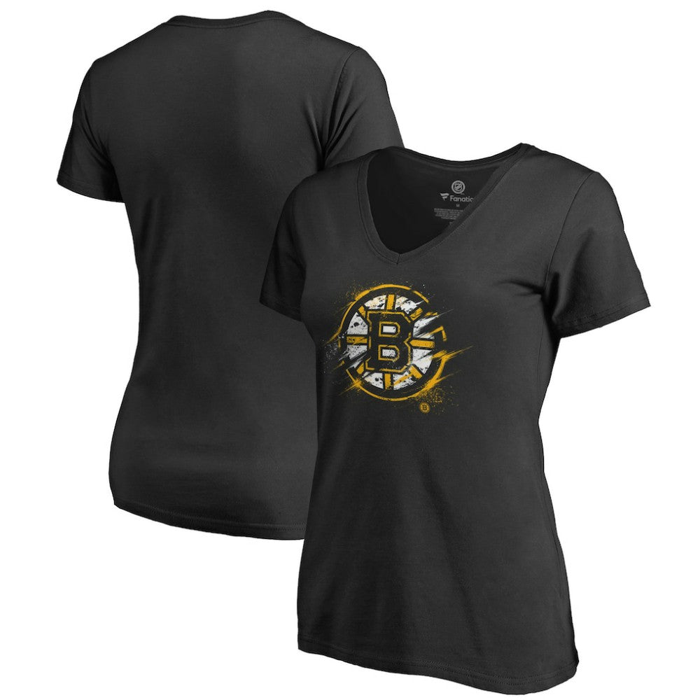 Boston Bruins Women's Splatter Logo V-Neck T-Shirt On Sale