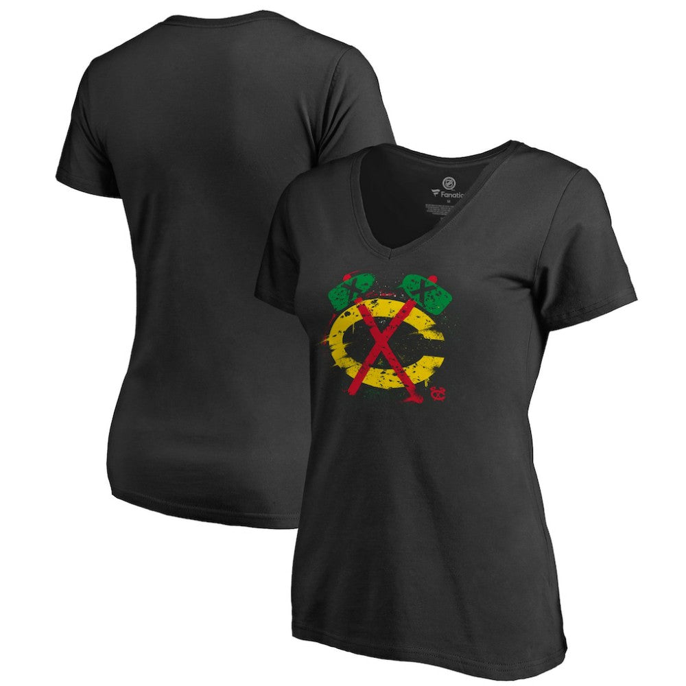 Chicago Blackhawks Women's Splatter Logo V-Neck T-Shirt Outlet