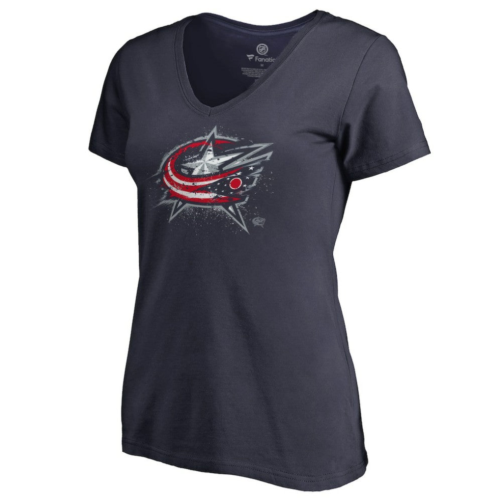 Columbus Blue Jackets Women's Splatter Logo V-Neck T-Shirt Sale