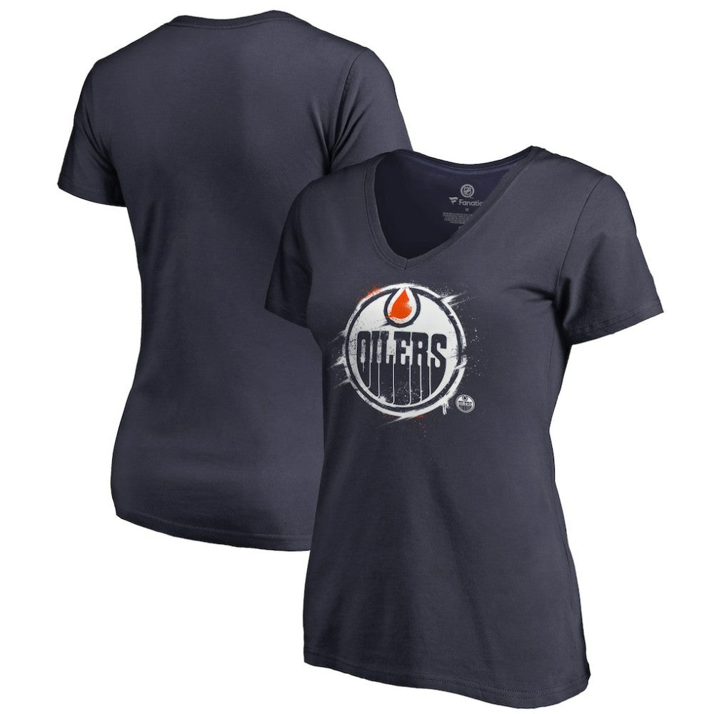 Edmonton Oilers Women's Splatter Logo V-Neck T-Shirt Sale