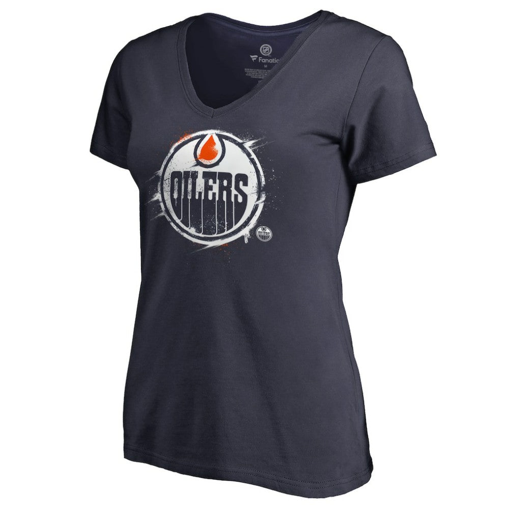 Edmonton Oilers Women's Splatter Logo V-Neck T-Shirt Sale