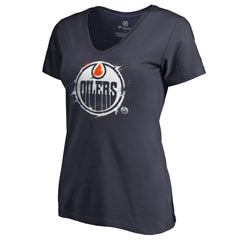 Edmonton Oilers Women's Splatter Logo V-Neck T-Shirt Sale