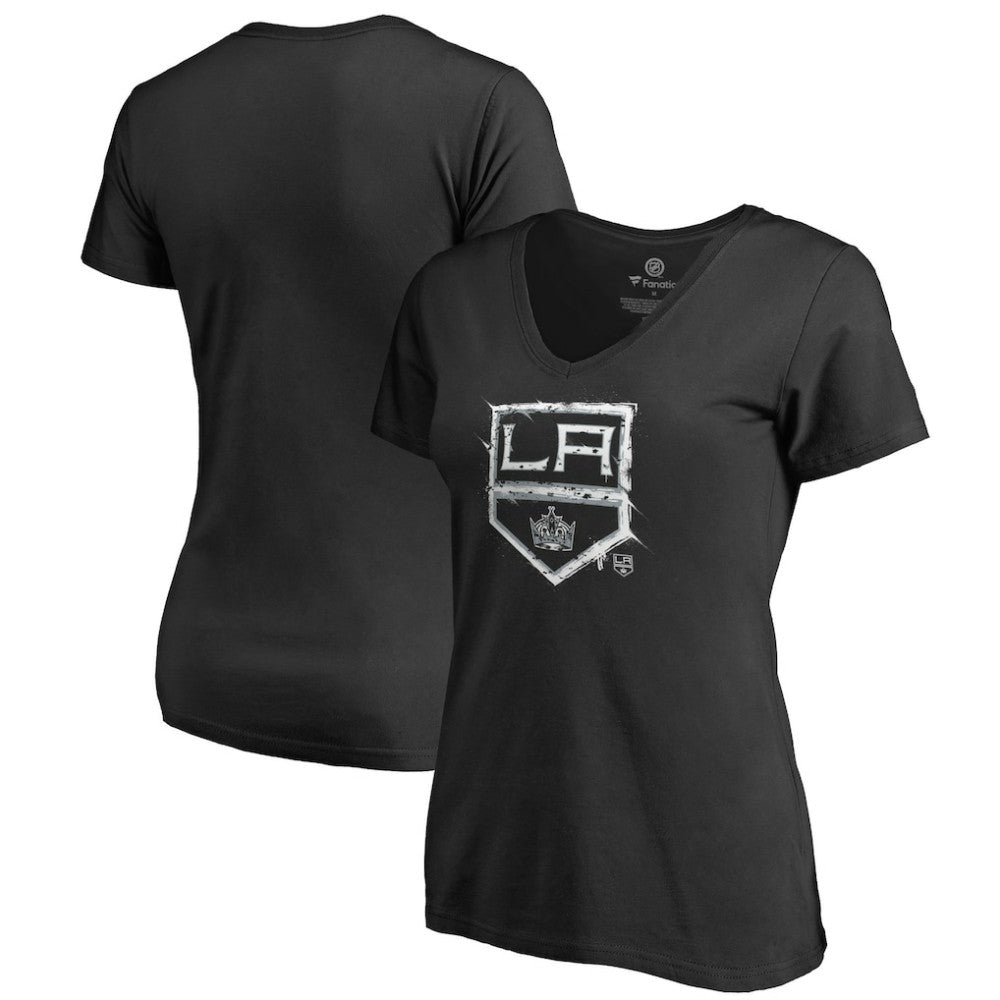 Los Angeles Kings Women's Splatter Logo V-Neck T-Shirt On Sale
