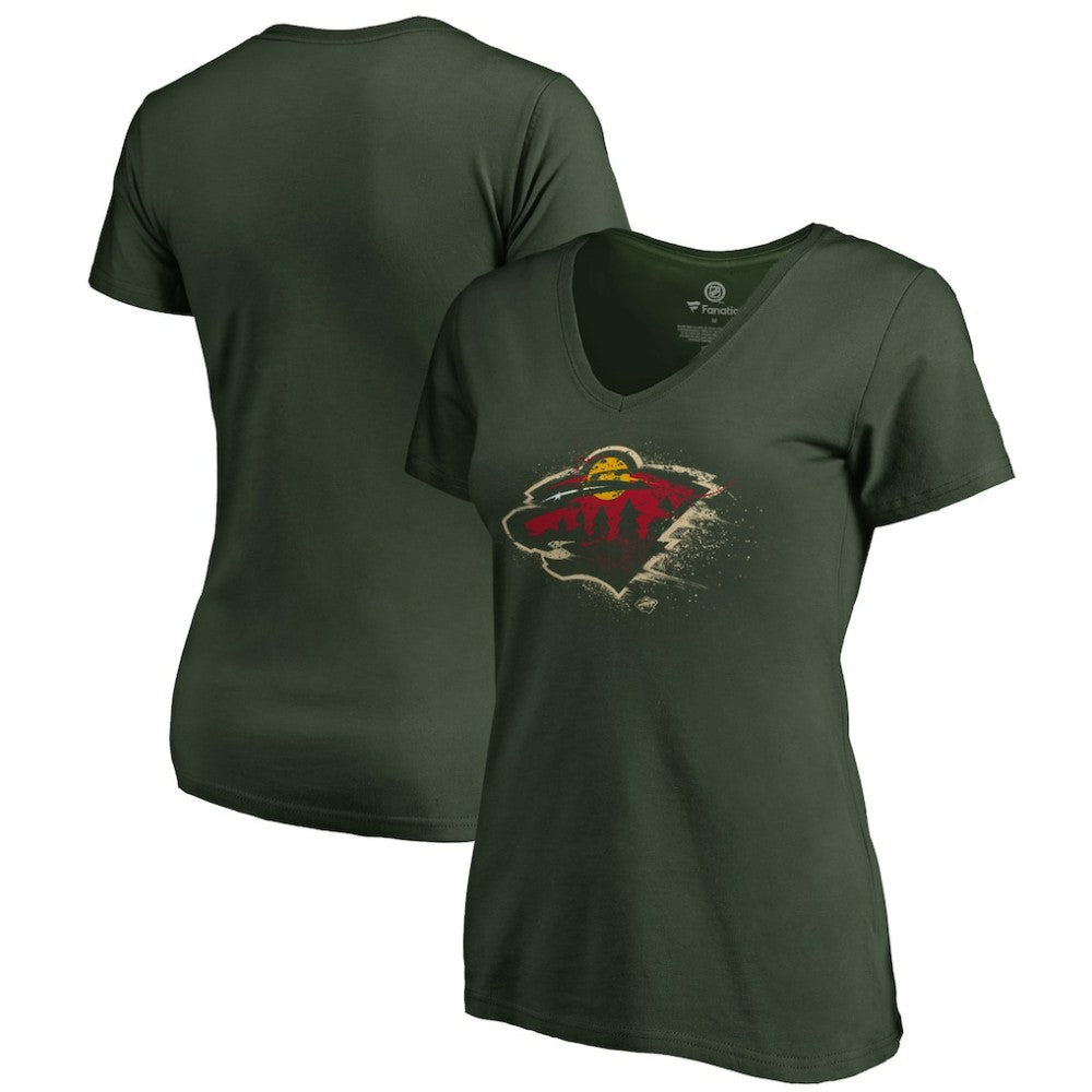 Minnesota Wild Women's Splatter Logo V-Neck T-Shirt Sale