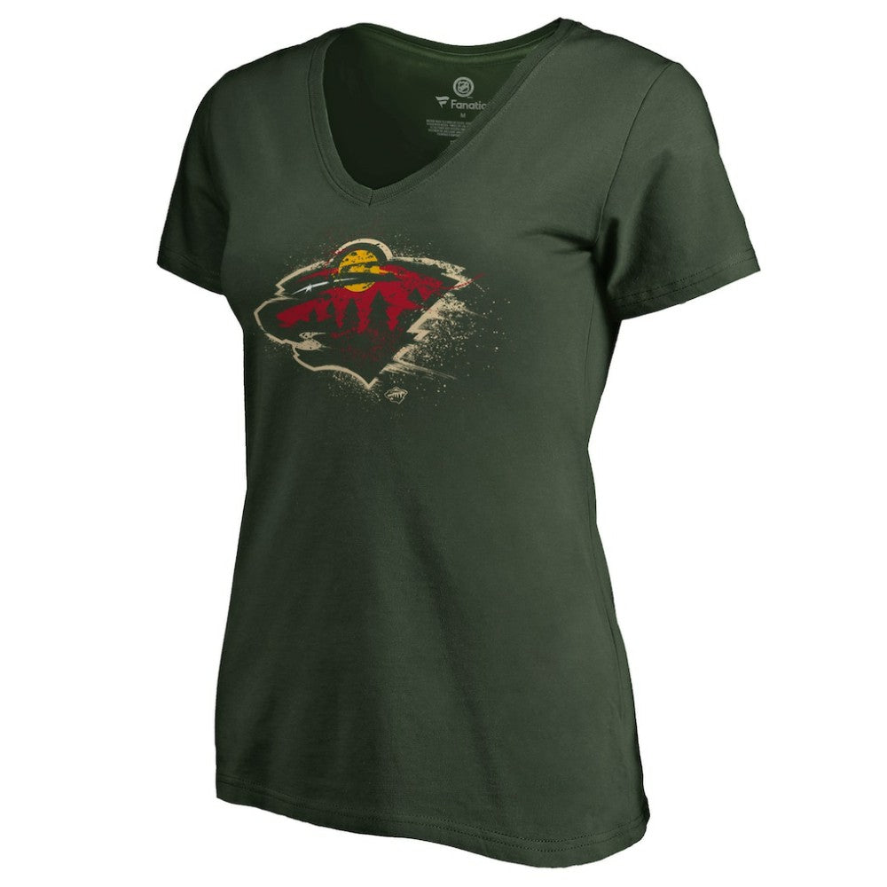 Minnesota Wild Women's Splatter Logo V-Neck T-Shirt Sale