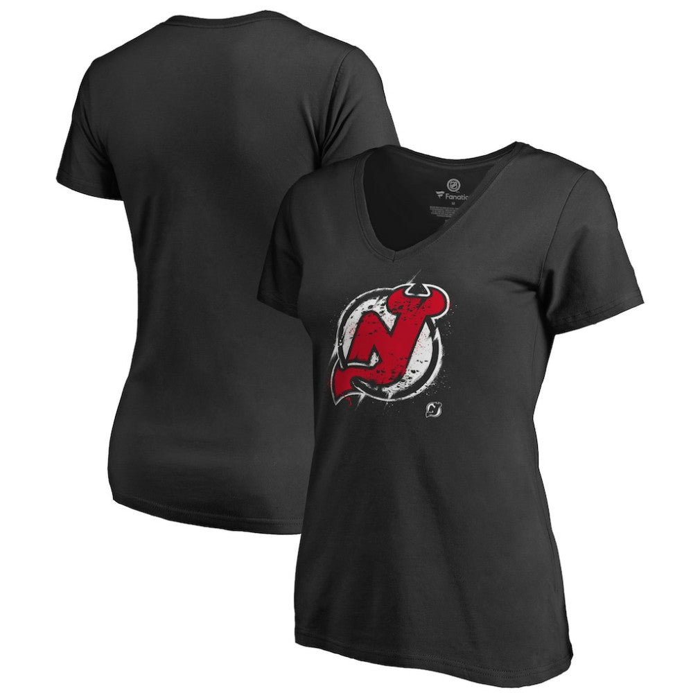 New Jersey Devils Women's Splatter Logo V-Neck T-Shirt Online