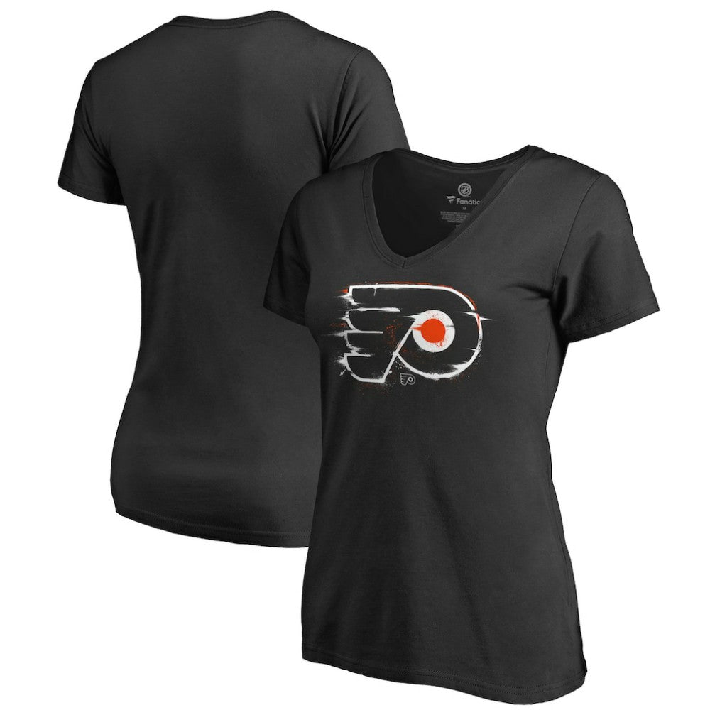 Philadelphia Flyers Women's Splatter Logo V-Neck T-Shirt For Sale