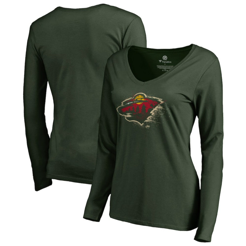 Minnesota Wild Women's Splatter Logo V-Neck Long Sleeve T-Shirt Discount
