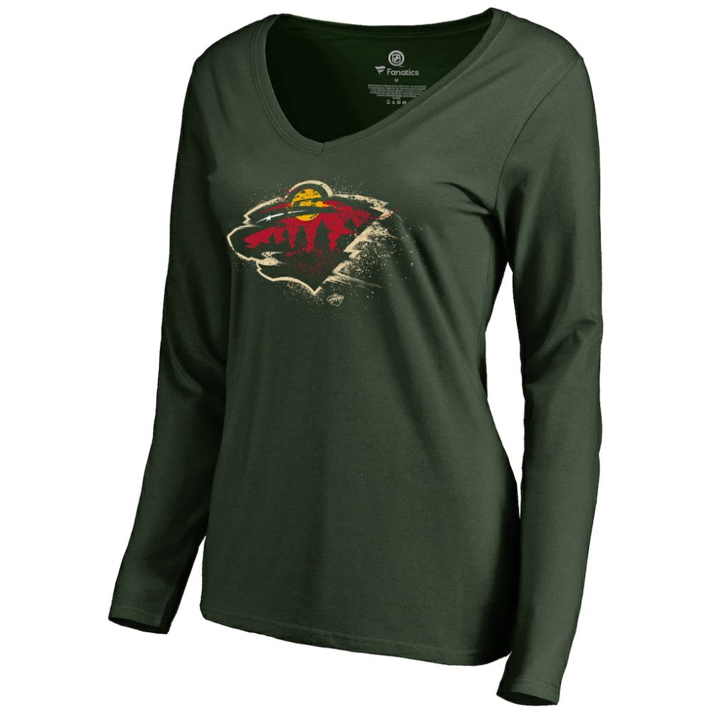 Minnesota Wild Women's Splatter Logo V-Neck Long Sleeve T-Shirt Discount