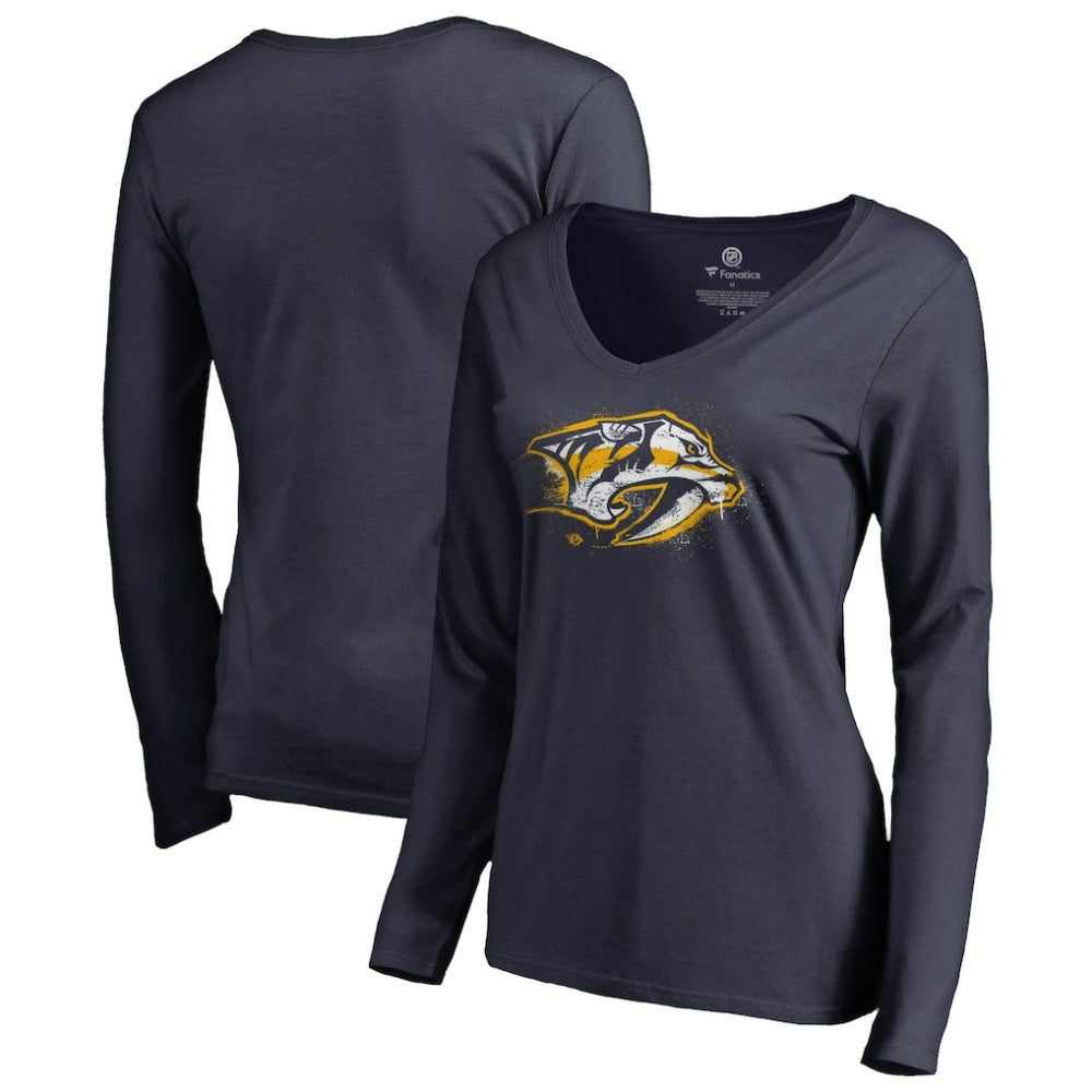 Nashville Predators Women's Splatter Logo V-Neck Long Sleeve T-Shirt For Sale
