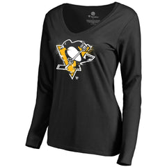 Pittsburgh Penguins Women's Splatter Logo V-Neck Long Sleeve T-Shirt Discount