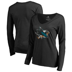 San Jose Sharks Women's Splatter Logo V-Neck Long Sleeve T-Shirt For Sale