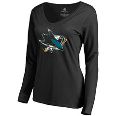 San Jose Sharks Women's Splatter Logo V-Neck Long Sleeve T-Shirt For Sale