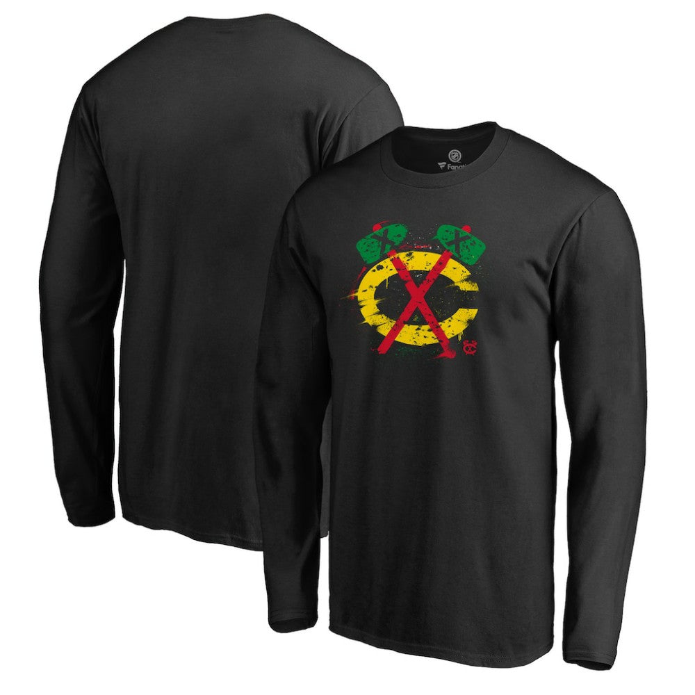 Chicago Blackhawks Splatter Logo Long Sleeve T-Shirt Discount