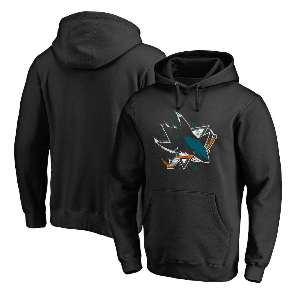 San Jose Sharks Splatter Logo Pullover Hoodie On Sale