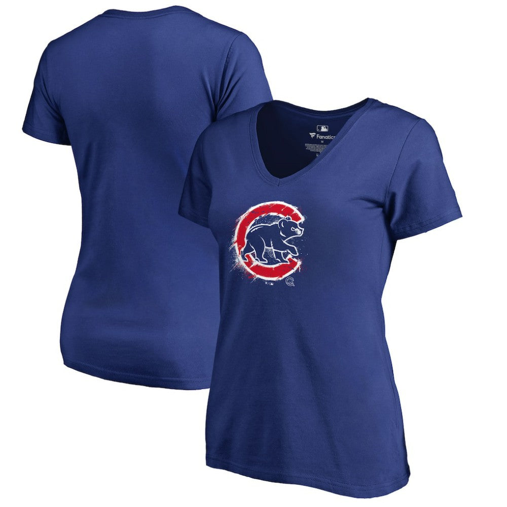 Chicago Cubs Women's Splatter Logo V-Neck T-Shirt | MLB Online