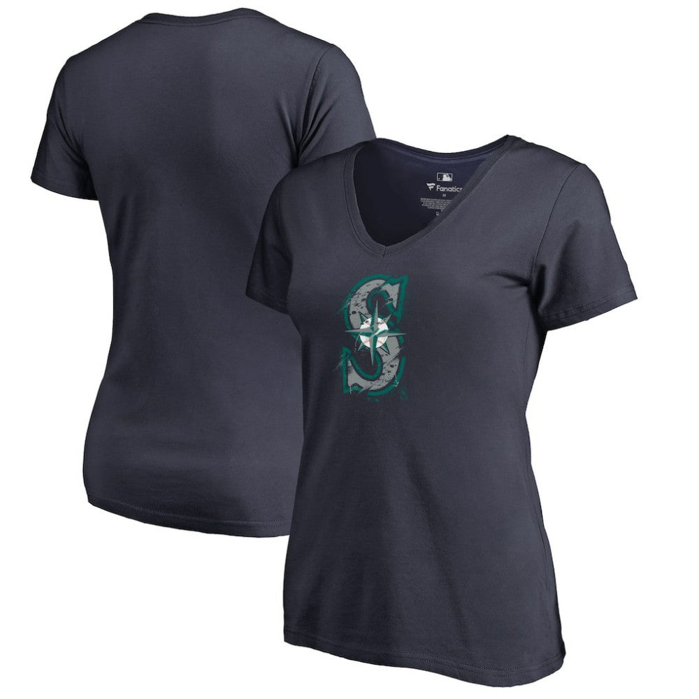 Seattle Mariners Women's Splatter Logo V-Neck T-Shirt | MLB Sale