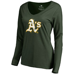 Athletics Women's Splatter Logo Long Sleeve V-Neck T-Shirt | MLB Outlet