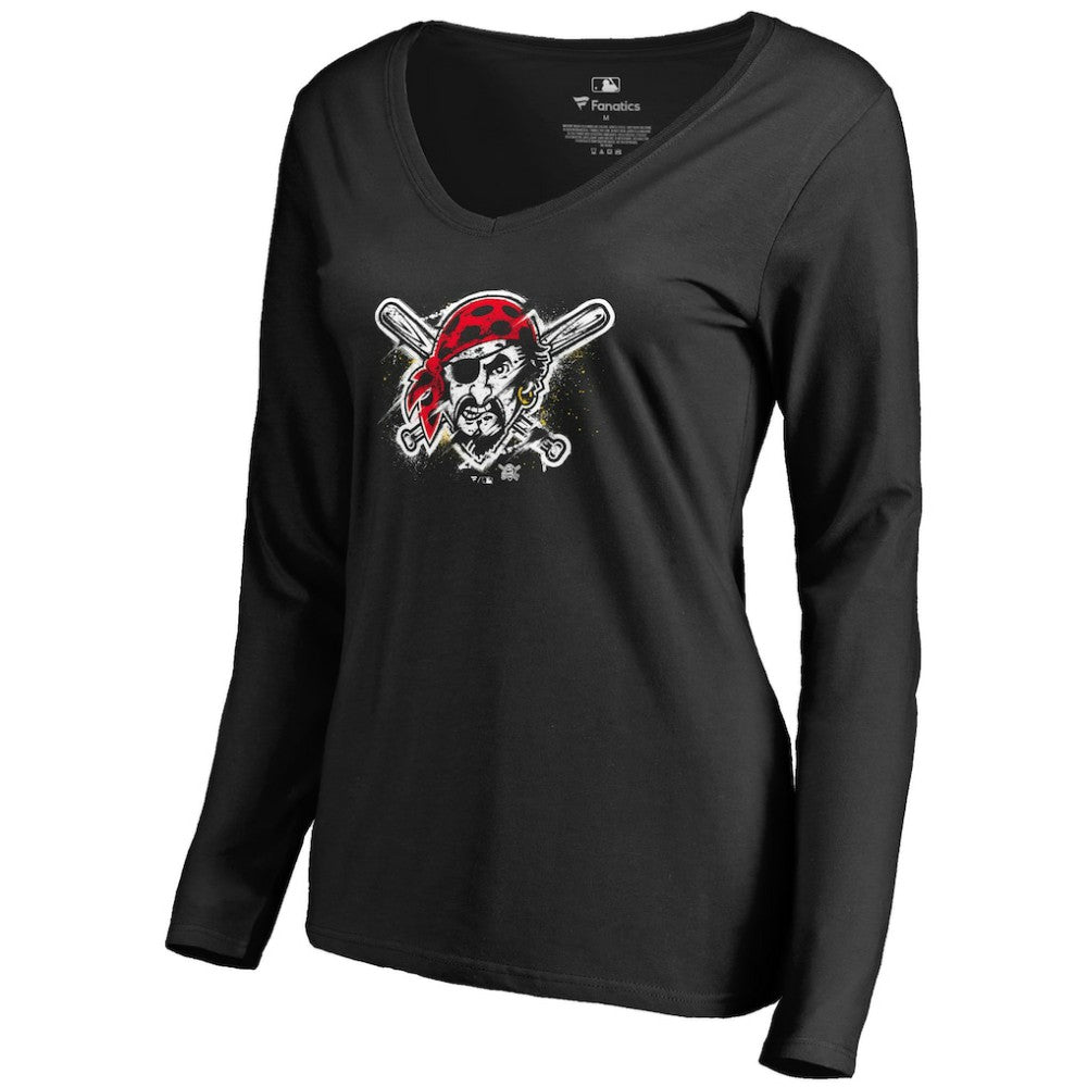 Pittsburgh Pirates Women's Splatter Logo Long Sleeve V-Neck T-Shirt | MLB Near me