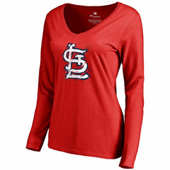 St. Louis Cardinals Women's Splatter Logo Long Sleeve V-Neck T-Shirt | MLB US