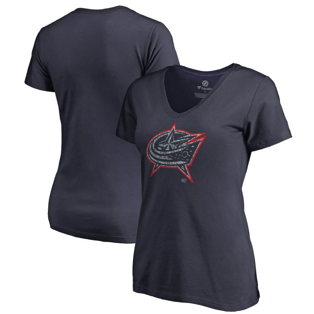Columbus Blue Jackets Women's Static Logo V-Neck T-Shirt Outlet