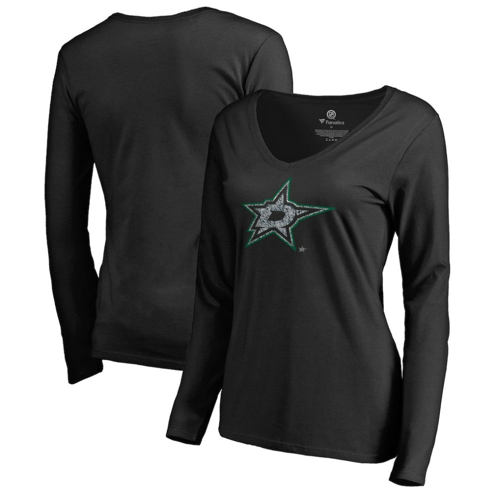 Dallas Stars Women's Static Logo Long Sleeve V-Neck T-Shirt For Sale