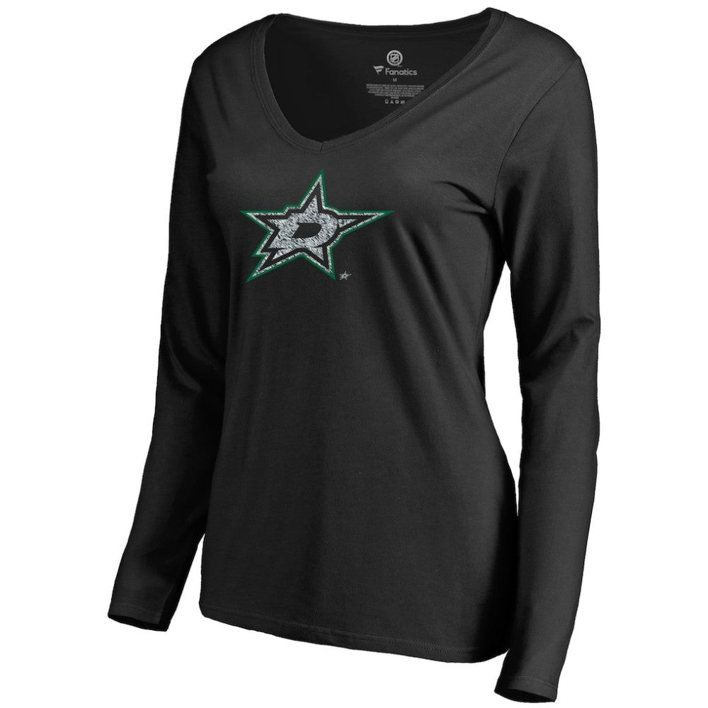 Dallas Stars Women's Static Logo Long Sleeve V-Neck T-Shirt For Sale