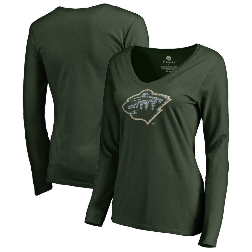 Minnesota Wild Women's Static Logo Long Sleeve V-Neck T-Shirt Sale