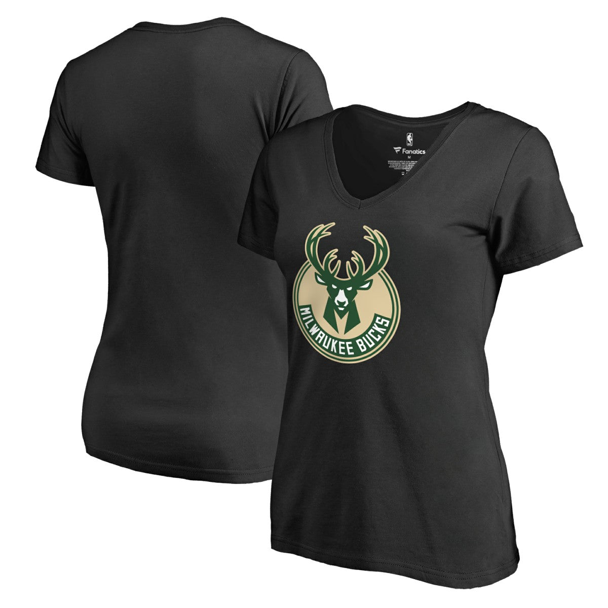Milwaukee Bucks Women's Primary Logo V-Neck T-Shirt New