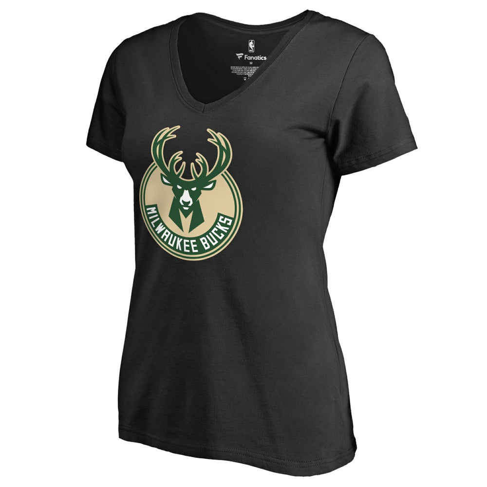 Milwaukee Bucks Women's Primary Logo V-Neck T-Shirt New