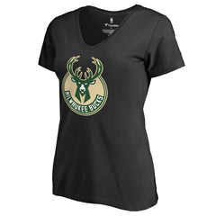 Milwaukee Bucks Women's Primary Logo V-Neck T-Shirt New