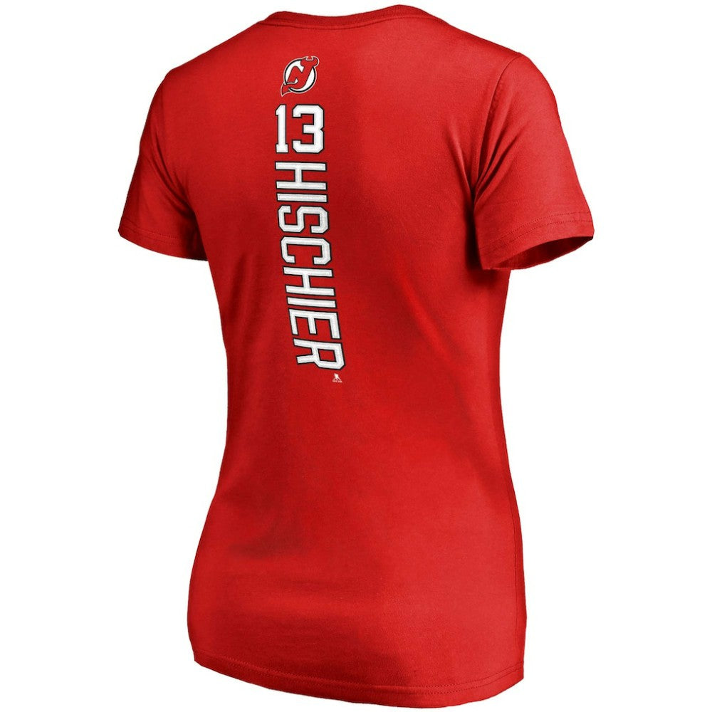 Nico Hischier New Jersey Devils Fanatics Women's Plus Size Backer Name & Number V-Neck T-Shirt Sale