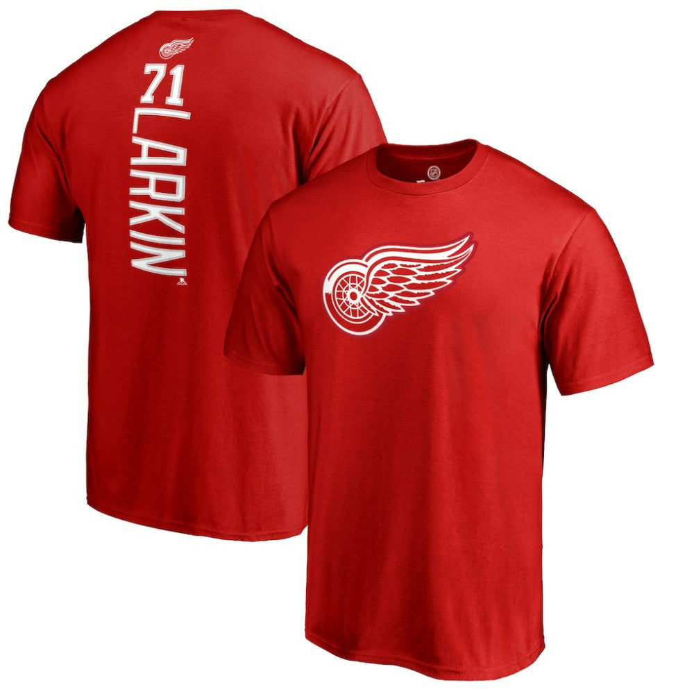 Dylan Larkin Detroit Red Wings Team Logo Backer Name & Number T-Shirt On Sale