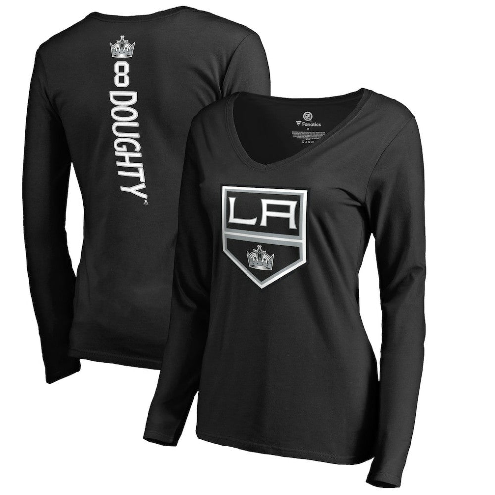 Drew Doughty Los Angeles Kings Women's Backer Name & Number Slim Fit Long Sleeve V-Neck T-Shirt Sale