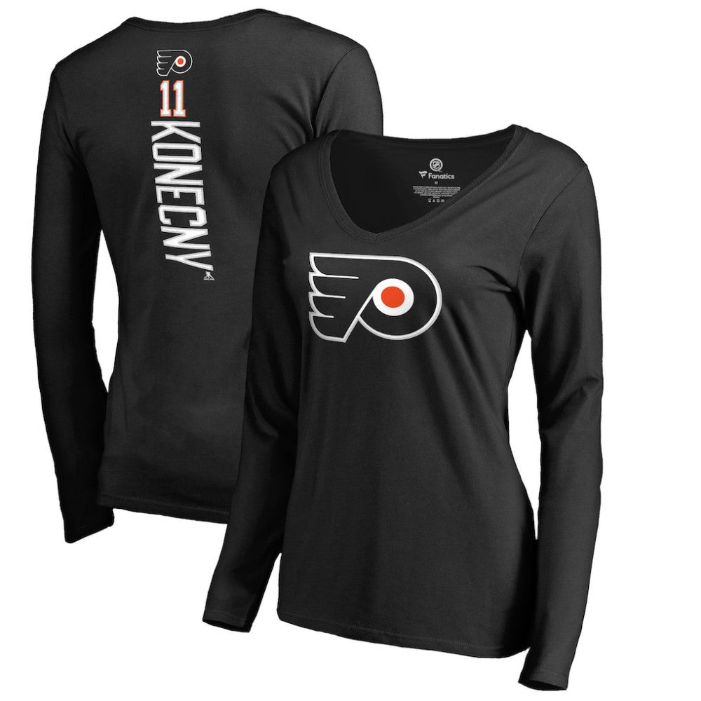 Travis Konecny Philadelphia Flyers Women's Backer Name & Number Slim Fit Long Sleeve V-Neck T-Shirt Sale